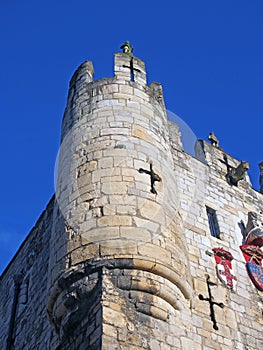 Close up of a corner turret on Micklegate Bar the 12 century gatehouse and southern entrance to the city of york