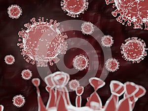 Close up Coronavirus 2019-nCov concept. A group of Red