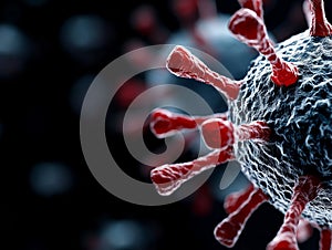 A close up of a coronavirus on a black background