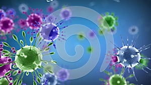 Close-up Coronavirus mutation strains.