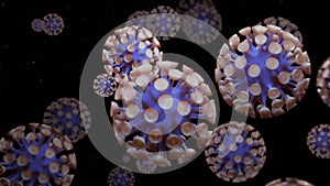 Close-up coronavirus type covid-19, h1n1, bird flu or swine flu move smoothly in fluid 3d representation of virus as
