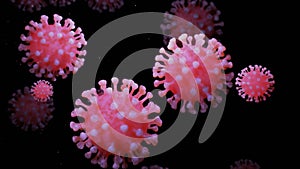 Close-up coronavirus type covid-19, h1n1, bird flu or swine flu move smoothly in fluid 3d representation of virus as