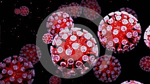 Close-up coronavirus type covid-19, h1n1, bird flu or swine flu move smoothly in fluid 3d representation of virus as