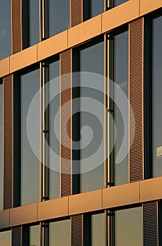 Close-up of a corporate building window