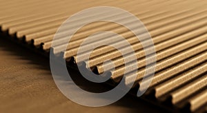 Close-up of corrugated cardboard sheet highlighting texture and structure