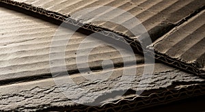 Close-up of Corrugated Cardboard Sheets Showing Texture and Layers
