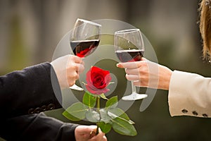 Close up of a couple drinking wine on valentines day