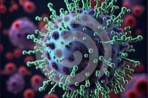 Close-up of Covid-19 Virus Bacteria Microscopic Cells AI Generative