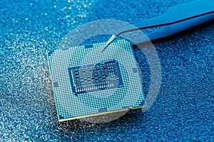 Close-up of CPU Chip Processor. Selective Focus