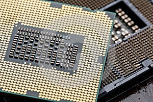 Close-up of CPU Chip Processor. Selective Focus