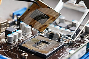 Close-up of CPU Chip Processor. Selective Focus