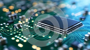 Close-up of a cpu connecting to a circuit board, illuminating technology and processing power