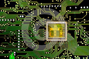 Close-up on a CPU microchip on a scheme