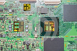 Close-up on a CPU microchip scheme