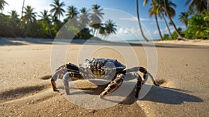 Large Crab Walking on Tropical Beach Sand