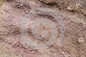 Close-up of crack in the ground - Mud volcanoes. Volcanic rock of an Batur volcano on the island of Bali.  Dry sand erosion from t