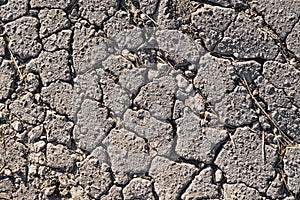 Close-up of cracked asphalt texture. Cracks on the old road surface.