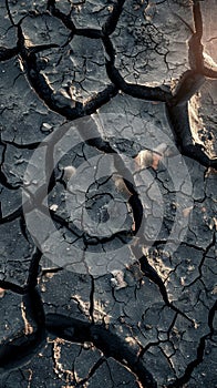 Close Up of a Cracked Dirt Field. Generative AI