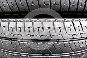 Close up of cracked old tire texture