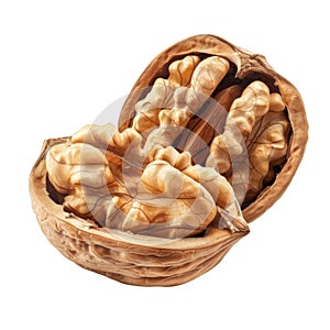 Close-up of a Cracked Walnut Shell Revealing the Nut Inside