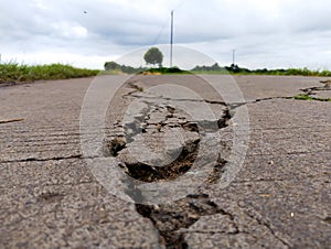 Close-up of cracks in the road