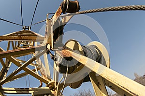 close-up crane cable drum