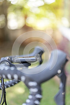 Close-up of the crankset of a new bike. Bicycle parts. Selective focus