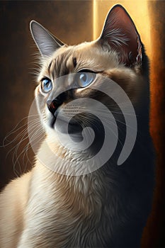 Close up of cream cat with blue eyes, created using generative ai technology