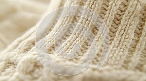 Close-up of a Cream-Colored Knitted Fabric with Detailed Stitch Pattern