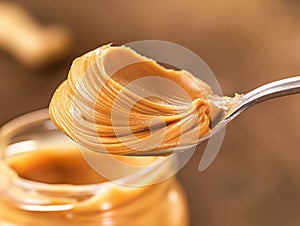Close-up of Creamy Peanut Butter on a Spoon