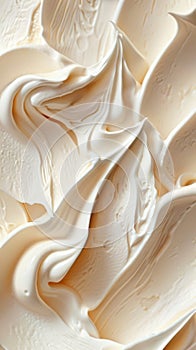 Close-up of creamy, smooth whipped cream texture. Ideal for food backgrounds and dessert projects photo