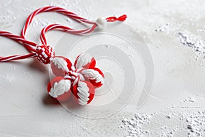 Close-up of creative red and white Martisor ornaments, Romanian, Moldavian springtime tradition