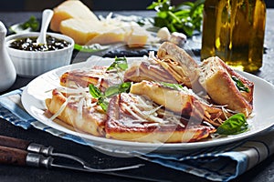 Close-up of Crepes with minced chicken Meat