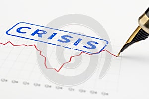 Close up of crisis stamp and graph