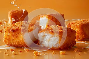 Close up of Crispy Breaded Shrimp with Golden Breadcrumbs on a Juicy Honey Background