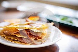 close-up of crispy peking duck skin