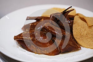 Close up Crispy Pigeon squab in plate