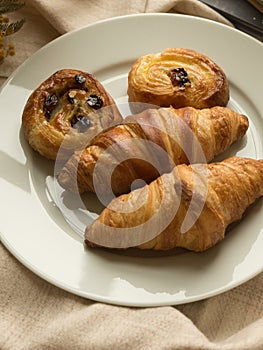 A close-up of a croissant pastry