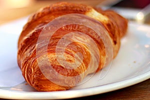 A close-up of a croissant pastry