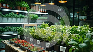 Close-up of crop seedlings. Plants are growing from seeds in trays in a greenhouse. Seedling nursery. Smart farming