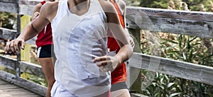 Close-up of cross country runners during race