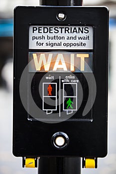 Close up of crosswalk pushbutton