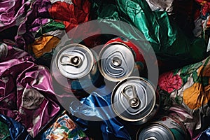 close-up of crushed aluminum cans