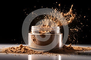Close-up of crushed mineral shimmer powder golden color with splash ai generated