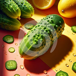 close-up of cucumbers with dew