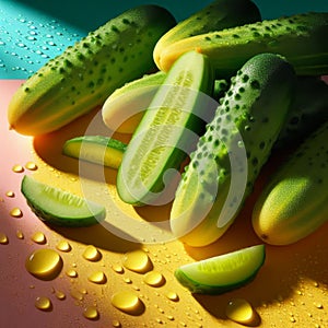 close-up of cucumbers with dew