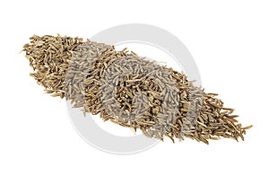 Close up of cumin seeds isolated on white background. Caraway seeds. Jeera