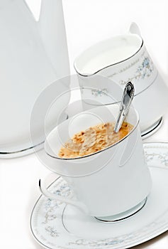 Close up of cup of capuchino