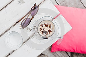 Close-up of the cup of ice coffee