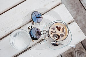 Close-up of the cup of ice coffee